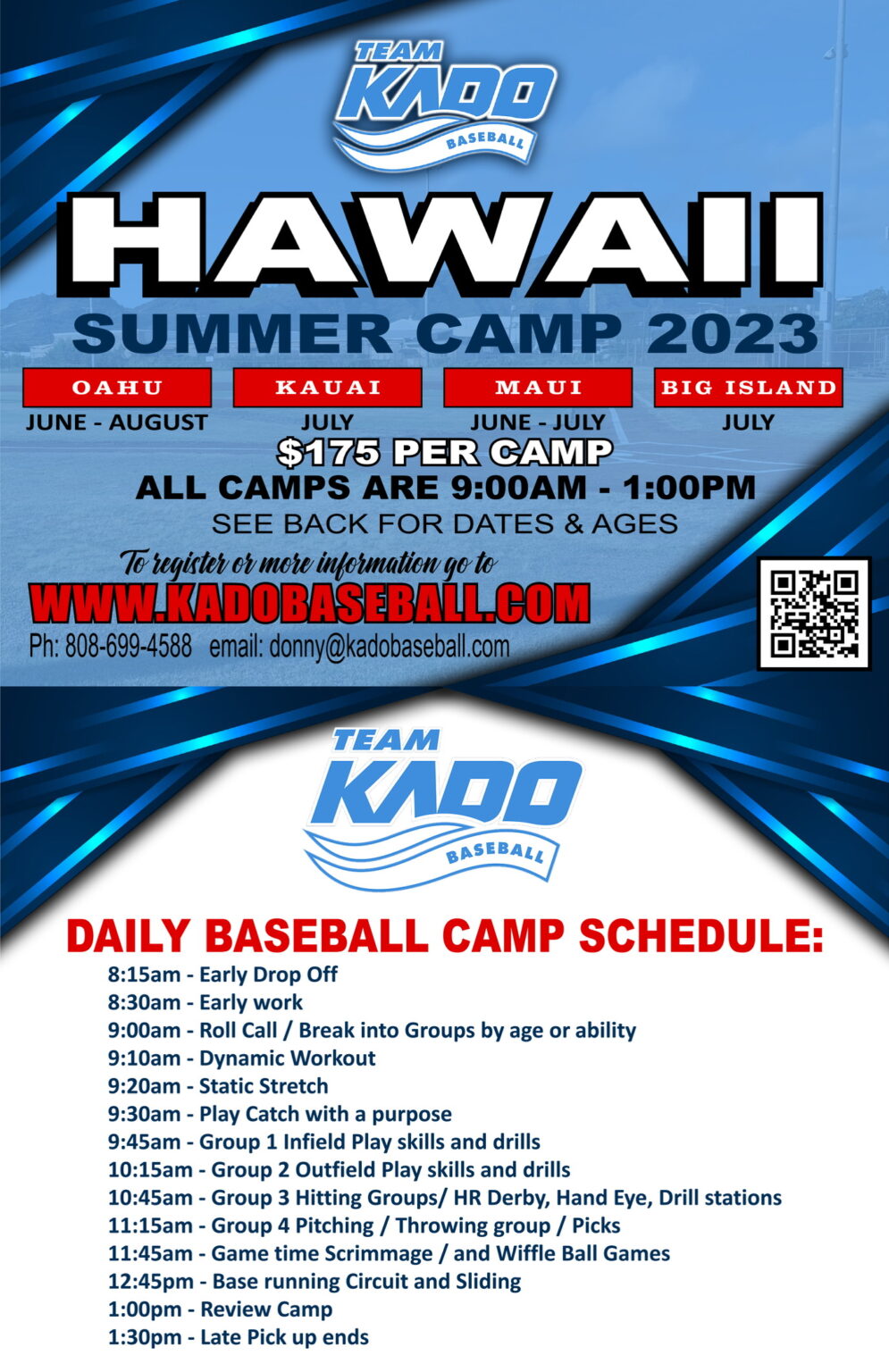 2023 Hawaii Summer Camps June, July, August Kado Baseball